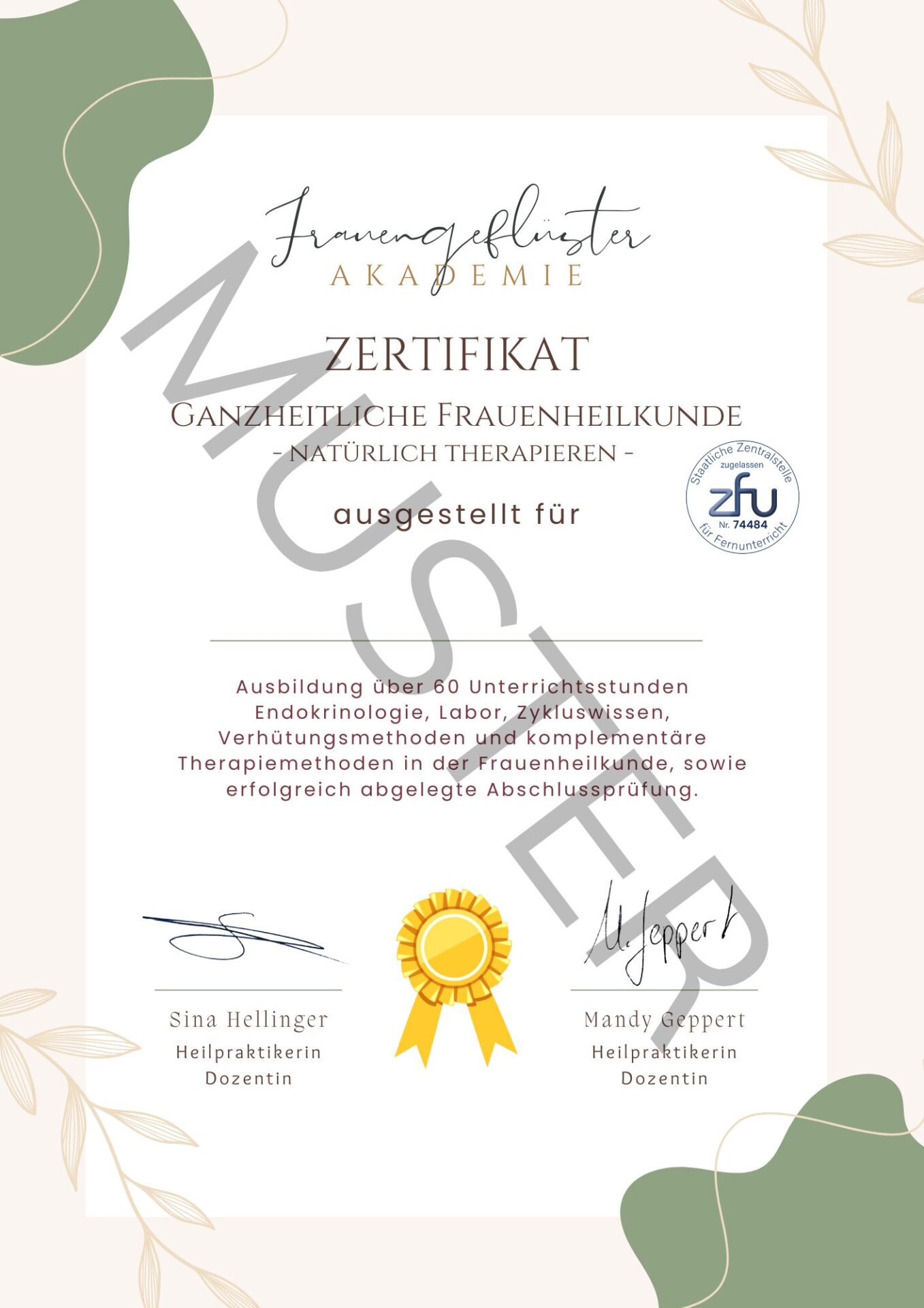 Muster Zertifikat Frauenheilkunde mit Siegel